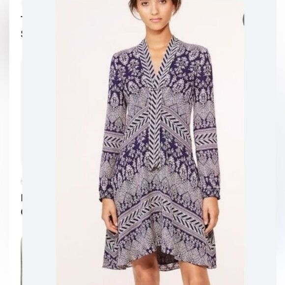 Tory Burch Bourdelle Silk Tunic Dress Purple Long Sleeve Sz 10 - Picture 1 of 15